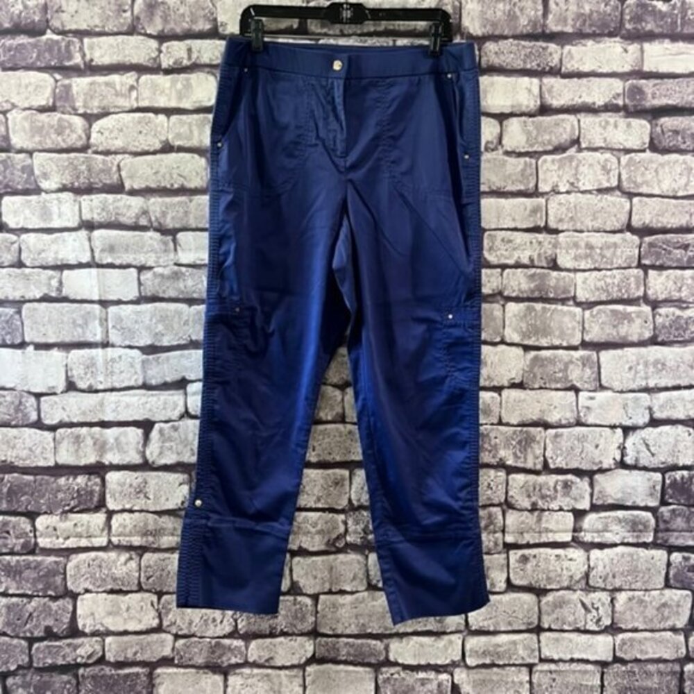 Chico's Blue Crop Pants With Tabs To Roll Cuffs Size M/10